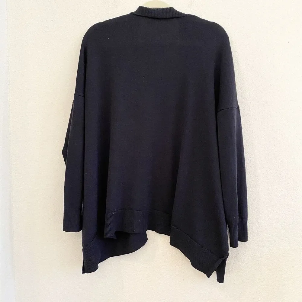 Loft Womens Black‎ Wool Blend Long Sleeve Open Front Cardigan Sweater Size L